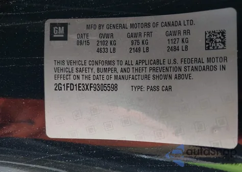 2015 Chevrolet Camaro 1Lt from USA, damaged, VIN 2G1FD1E3XF9305598